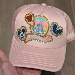Disney World Pink Trucker Hat Glitter Castle Minnie Mouse Stoney Clover Lane